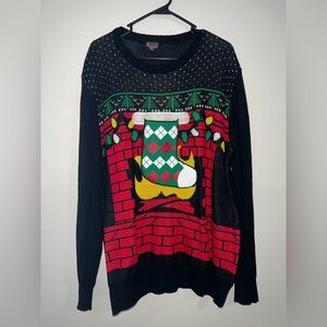 Well Worn Ugly Christmas Sweater Mens XXL Fireplace Stocking Drink Holder Lights